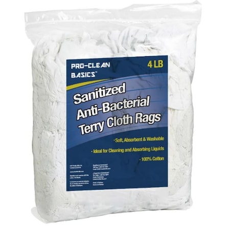 Proclean Sanitized Anti-Bacterial Terry Cloth Rag, White, 4lbs Bag WW99801